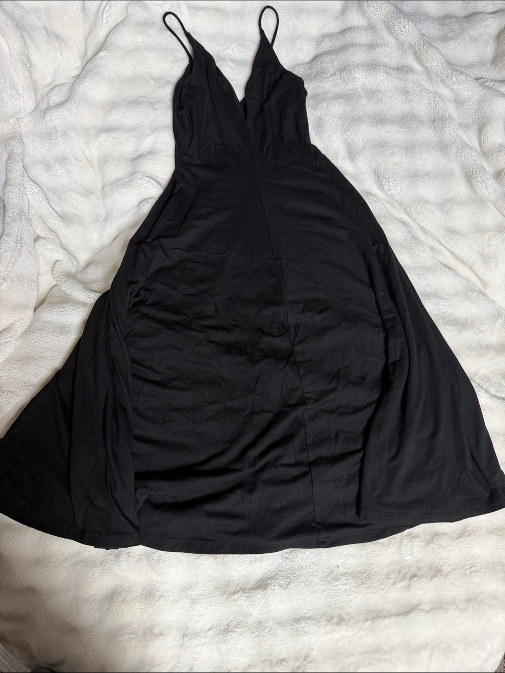 Reformation Black Spaghetti Strap Double V-Neck Maxi Flare Dress
